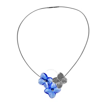 Baccarat Hortensia Sapphire Blue And Flower Pave Diamond Necklace