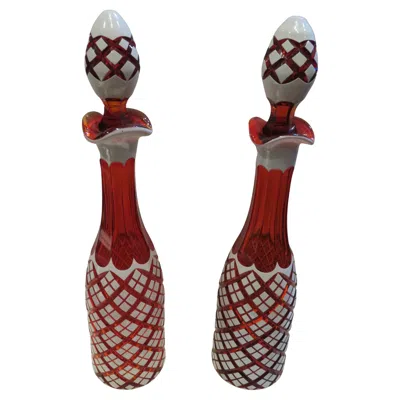 Pre-owned Baccarat Important Estate 19th Century Cranberry Red White Crystal Glass Decanter Bottles
