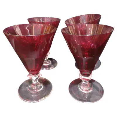 Pre-owned Baccarat Important Set Of 4 19th Century European Cranberry Red To Clear Glasses