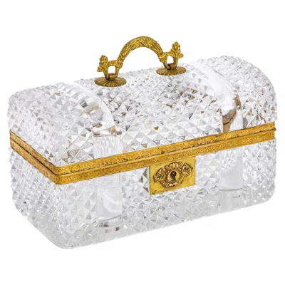 Pre-owned Baccarat Large 19th Century French Dore Bronze Mounted Hand-cut Prismic Crystal Box In Gold