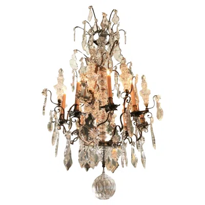 Pre-owned Baccarat Large  Crystal Antique Chandelier Dining Ceiling 8 Light Fixture Pendant In Gold