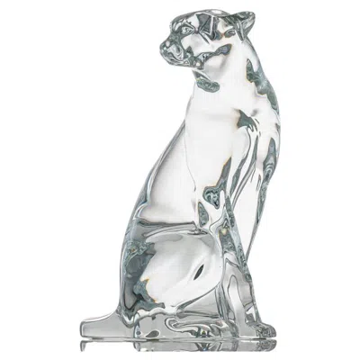 Pre-owned Baccarat Large  Signed Crystal Leopard Sculpture, France In Gray