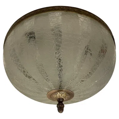 Pre-owned Baccarat Large French Empire Brass Crackle Art Glass Flush Mount Ceiling Light Fixture In Transparent