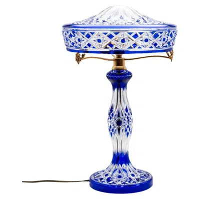 Pre-owned Baccarat Louipe Table Lamp Clear Crystal Glass Blue Overlay, France