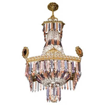 Pre-owned Baccarat Luxury French Empire Regency Louis Xv Pink & Plum Crystal Gilt Bronze Chandelier