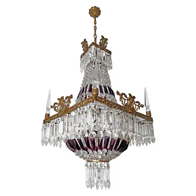 Pre-owned Baccarat Luxury French Empire Regency Louis Xv Purple Crystal Obelisks Bronze Chandelier
