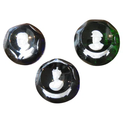 Pre-owned Baccarat Magnificent Set Of 3 Colorful Heavy French Beveled  Paperweights In Black