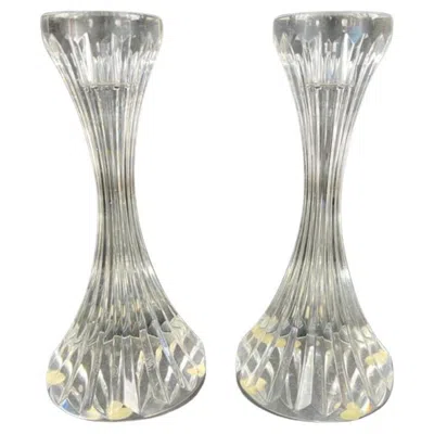 Pre-owned Baccarat Massena Art Deco Style Crystal Candlestick Or Candleholder , A Pair In Gray