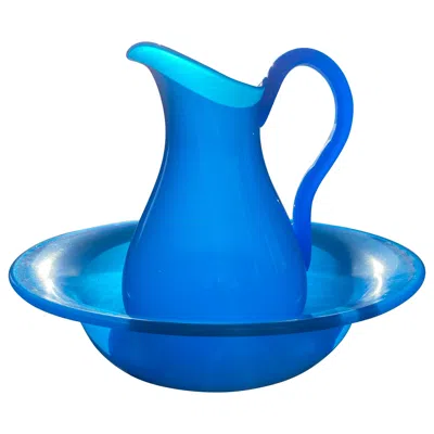 Pre-owned Baccarat Mid 19th Century French Blue Opaline Glass Pitcher And Bowl Set