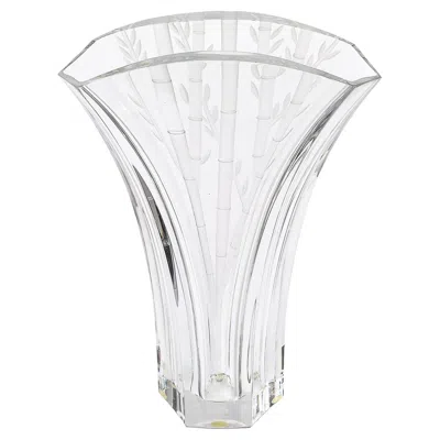 Pre-owned Baccarat Mid-century Modernist "ginkgo" Vase With Etched Bamboo Motif Signed  In Transparent
