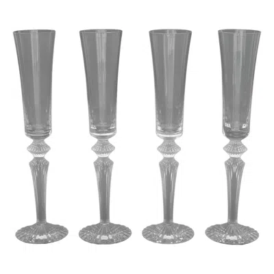 Pre-owned Baccarat "mille Nuits" Crystal Champagne Flutes, 4 In Gray