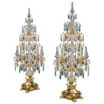 Pre-owned Baccarat Monumental Pair Of Louis Xv Style Ormolu And Crystal Girandoles By  In Brown