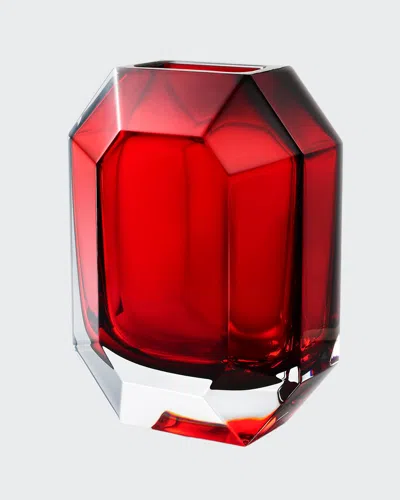 Baccarat Crystal Octogone Vase In Red