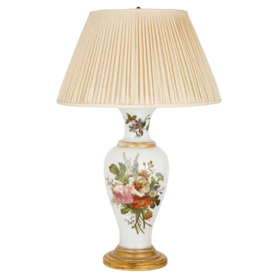Pre-owned Baccarat Opaline Glass Lamp, Vase Formed With Floral Decoration In Sand