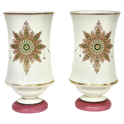Pre-owned Baccarat Opaline Vases, Art Nouveau, Pink Accents, 19th Century Pair