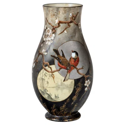 Pre-owned Baccarat Painted Opaline Glass Vase, France, Late 19th Century In Brown