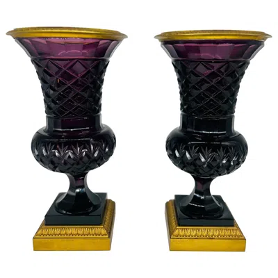 Pre-owned Baccarat Pair, 19th Century Austrian Ormolu Mounted Amethyst Urns In Purple
