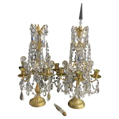 Pre-owned Baccarat Pair 19thc  Attributed Gilt Bronze Cut Crystal Table Lamps/ Girandoles In Gold