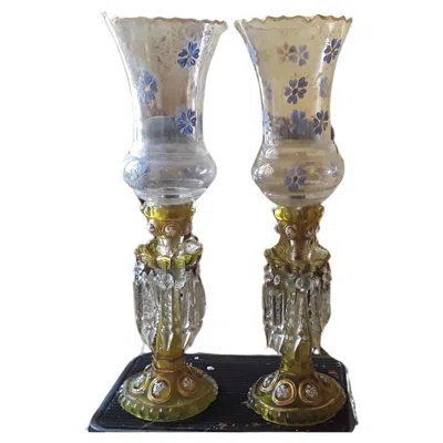 Pre-owned Baccarat Pair 19thc Qajar Dynasty Crystal Table Lamps/ Candle Holders By  1870 In Gray