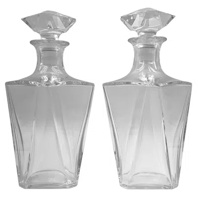 Pre-owned Baccarat Pair Asymmetrical Mcm  Crystal Whiskey Decanters, 20th Century In Gray