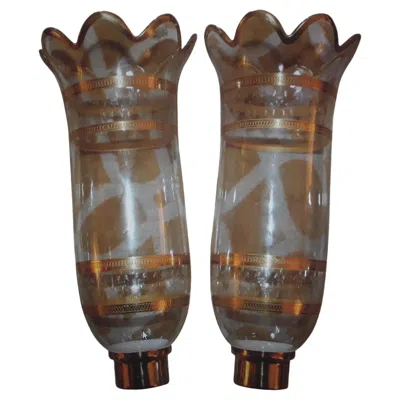 Pre-owned Baccarat Pair C1890 French Napolean Iii 24k Carved Fleur De Lis  Fixture Shades In Brown