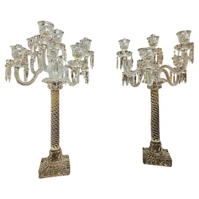 Pre-owned Baccarat Pair Cut Crystal Bacarat Style Candelabras In Brown