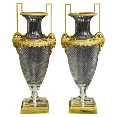 Pre-owned Baccarat Pair Of 19th Century French Dore Bronze Mounted Crystal Vases Attb To  In Gold