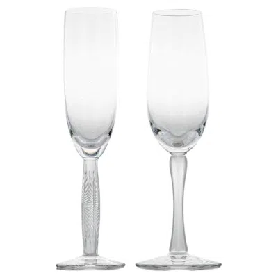 Pre-owned Baccarat Pair Of 2 Lalique Crystal Champagne Glasses, France In Gray