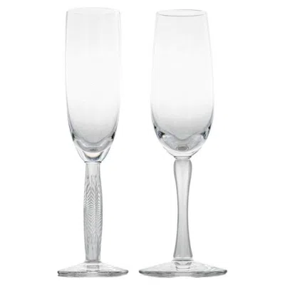 Pre-owned Baccarat Pair Of 2 Lalique Crystal Champagne Glasses, France In Gray