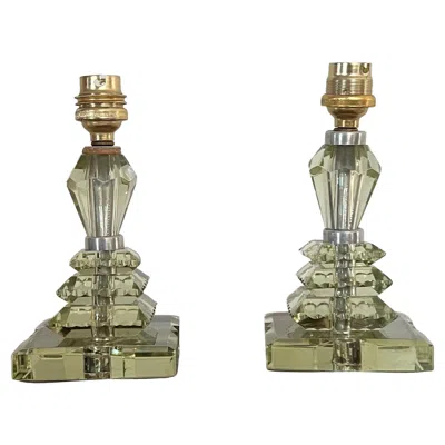 Pre-owned Baccarat Pair Of Art Deco Lamps Itso  And Jacques Adnet, France Circa 1940 In Brown