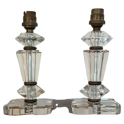 Pre-owned Baccarat Pair Of Art Deco Lamps Itso  And Jacques Adnet, France Circa 1940 In Transparent