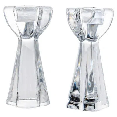 Pre-owned Baccarat Pair Of  Diomede Clear Crystal Candle Holders, France In Gray