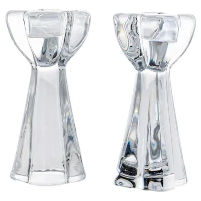 Pre-owned Baccarat Pair Of  Diomede Clear Crystal Candle Holders, France In Gray