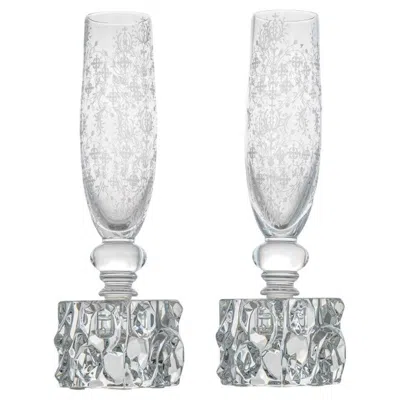 Pre-owned Baccarat Pair Of  Structured Exquisite Clear Crystal Vase, France