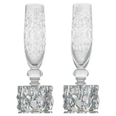 Pre-owned Baccarat Pair Of  Structured Exquisite Clear Crystal Vase, France In Transparent