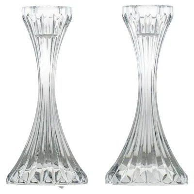Pre-owned Baccarat Pair Of Beautiful  Clear Crystal Candle Holders, France In Gray