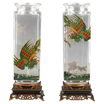 Pre-owned Baccarat Pair Of Birds Of Paradise Vases Attributed To , France, Circa 1880 In Gold