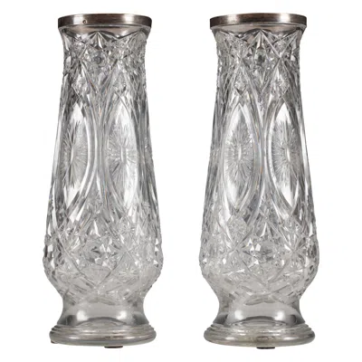 Pre-owned Baccarat Pair Of Crystal Vases Attributed To , France, Circa 1920 In Silver