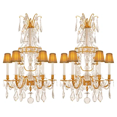Pre-owned Baccarat Pair Of French 19th Century Louis Xvi St Ormolu And  Crystal Chandeliers In Sand
