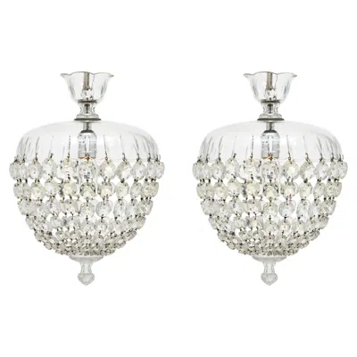 Pre-owned Baccarat Pair Of French Antique,  Crystal Pendant Chandeliers, Circa 1920 In Clear