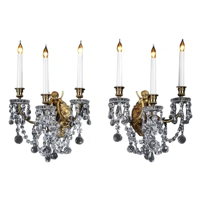 Pre-owned Baccarat Pair Of Louis Xvi Style Cherub Wall Appliques By , Circa 1890 In Gold