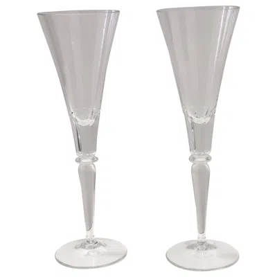 Pre-owned Baccarat Pair Of Vintage Transparent Crystal Flutes Attributed To  In Gray