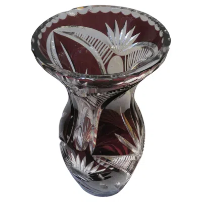 Pre-owned Baccarat Rare Early 1900s Large Handcut Heavy Etched Diamond Cut Amethyst Crystal Vase In Purple