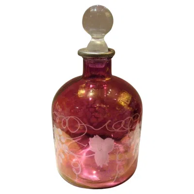 Pre-owned Baccarat Rare Exquisite Paris French Cranberry Etched Glass Wine Cognac Whiskey Decanter In Brown
