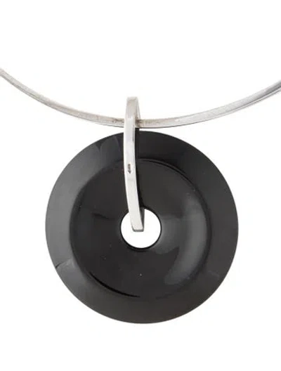 Pre-owned Baccarat Resin Pendant Necklace, 17.25" In Black