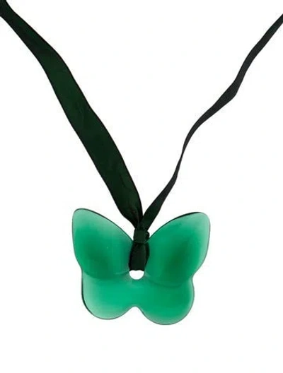 Pre-owned Baccarat Ribbon & Crystal Pendant Necklace, 36.75" In Green