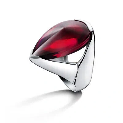 Pre-owned Baccarat Ring Medium Silver Red Crystal Iridescent 2607714