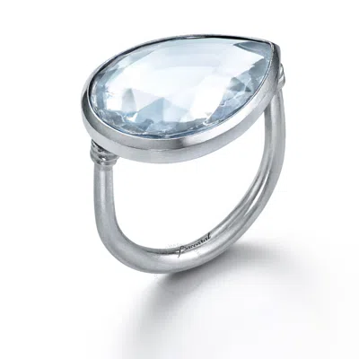 Baccarat Ring Pear Large Size Silver Clear Crystal In Blue