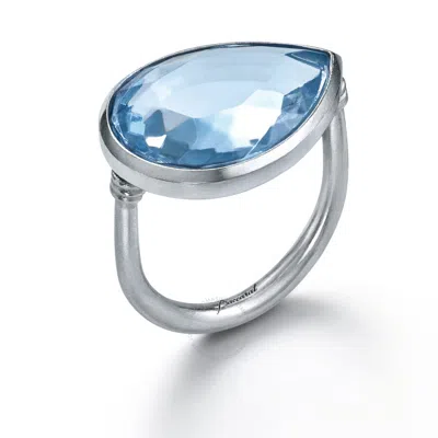 Baccarat Ring Pear Large Size Silver Light Blue Crystal In Silver-tone