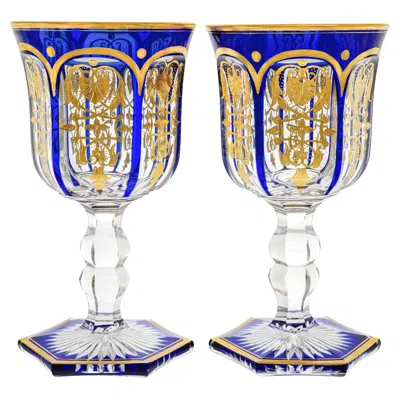 Pre-owned Baccarat Set Of 10 Cobalt Empire By  Goblets In Blue